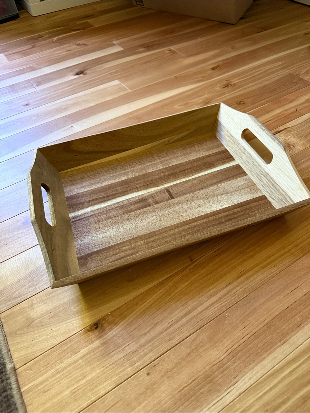 Natural Wood Serving Tray with Handles - Tan